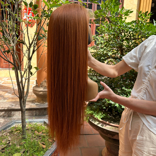 Wig HD Lace Copper Color With Density 180_ Including 1 Closure+3 Bundles (Premade Wig)